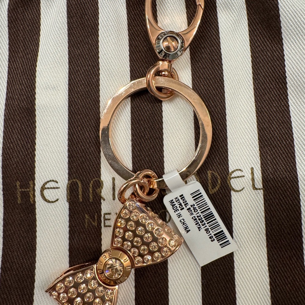 Henri Bendel Rose Gold Crystal Bow Keychain
